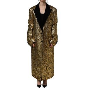 Dolce & Gabbana Gold Floral Jacquard Wool Trench Coat Women's Jacket